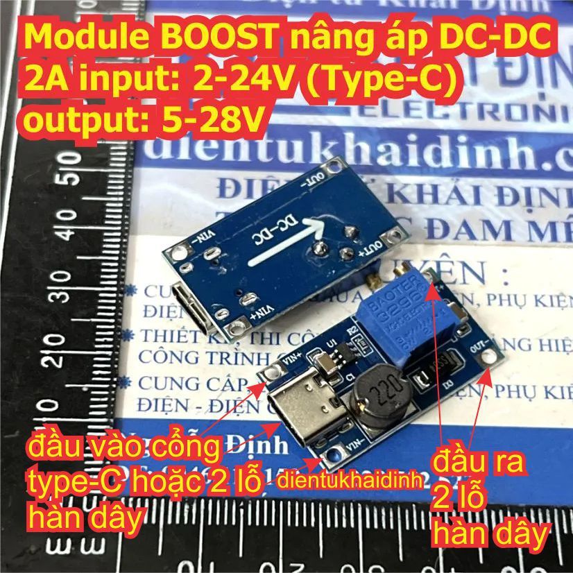 2 cái Module nâng tăng áp DC-DC BOOST 2A 2577 MT3608 input: 2.0-24V cổng microUsb / type-C output: 5