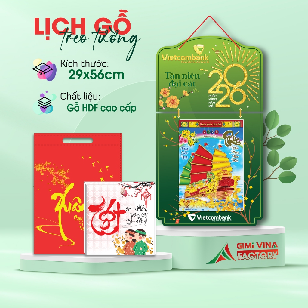 Lịch ngân hàng Vietcombank bằng gỗ treo tường LGVQC052 làm quà tặng khách hàng