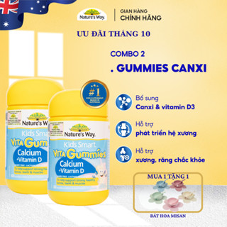 Combo 2 Hộp Kẹo Dẻo Canxi Cho Bé NATURE'S WAY Kids Smart Vita Gummies Calcium + Vitamin D 60 Viên/hộp