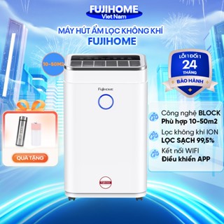 Máy hút ẩm lọc không khí 10- 50m2 Fujihome nhập khẩu,Công nghệ hút ẩm máy nén Block kết nối Wifi, đèn báo cảm biến độ ẩm