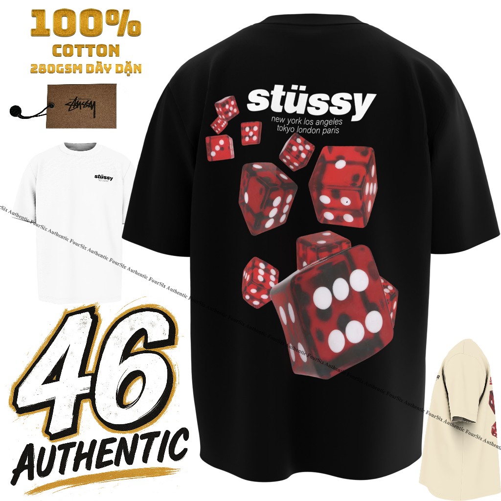 [Cao Cấp] Áo Thun Stu.ssy Dice Print | 100% Cotton | 280GSM | Oversize | FourSix AUTHENTIC.