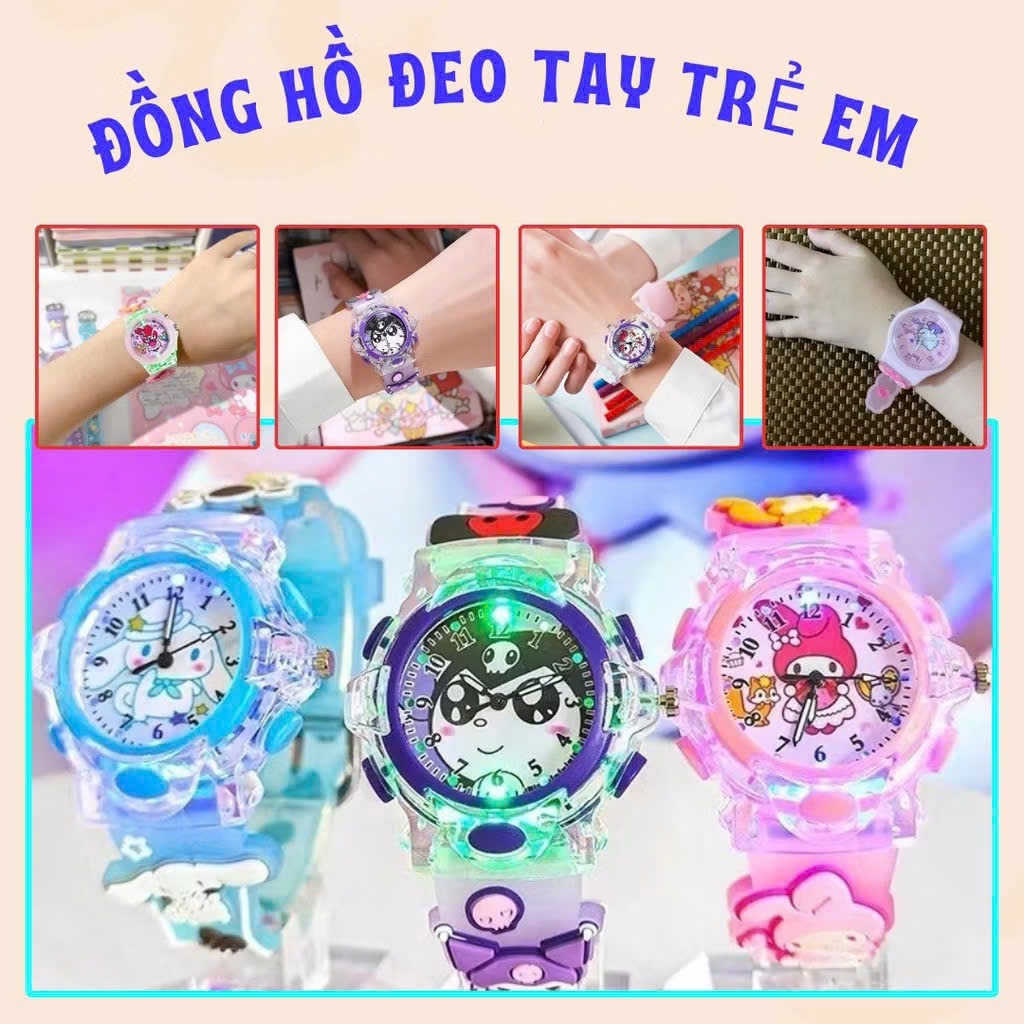 2024 Hoạt Hình Dễ Thương Sanrio Kuromi Melody Cinnamoroll Đồng Hồ Đèn Led Cho Trường Tiểu Học Trẻ Em Đồng Hồ Thạch Anh