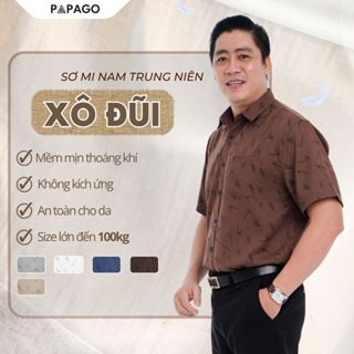 [MỚI] Áo Sơ Mi Nam Trung Niên PAPAGO Tay Ngắn Form Rộng Lai Ngang Vải Xô Đũi In - P25SNHT012