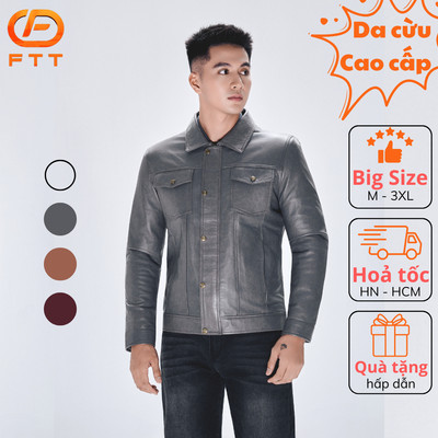 Áo khoác da cừu nam Trucker Jacket cao cấp FTT Leather da thật bền bỉ không bong, tróc, nổ AD405