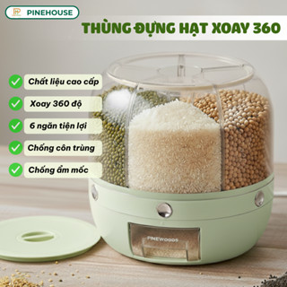 Thùng Đựng Gạo Thùng Đựng Hạt Ngũ Cốc Hộp Đựng Gạo Đa Năng Thông Minh PINEWOODS 6 Ngăn Xoay 360