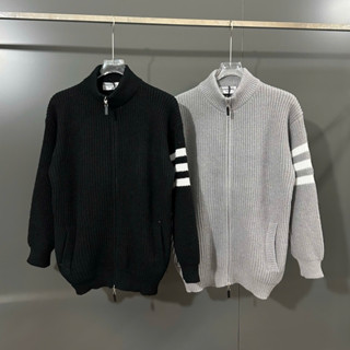  Áo len sweater nam nữ PB vải len dệt hoạ tiết sọc kẻ ống tay phối khoá zip cổ trụ dày dặn basic AN104P 