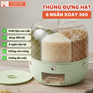 Thùng Đựng Hạt Thùng Đựng Gạo Gia Đình Thông Minh 6 Ngăn Xoay 360 Độ PINEWOODS Hàng Chính Hãng
