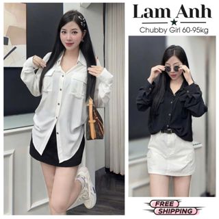 Áo Sơ Mi Nữ Bigsize 60–95kg | Vải Thô Mịn Mát, Thấm Hút Tốt, Dáng Dài Che Bụng Tay, Túi Ngực Thời Trang | LAMANH BIGSIZE