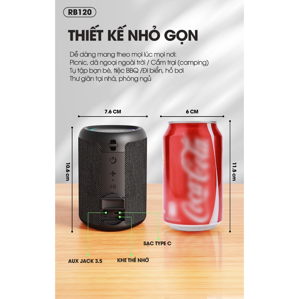 Loa Bluetooth Mini ROBOT RB120 Công Suất 5W Đèn Led RGB Hỗ Trợ Kết Nối Thẻ Nhớ, AUX Chính Hãng | BigBuy360 - bigbuy360.vn