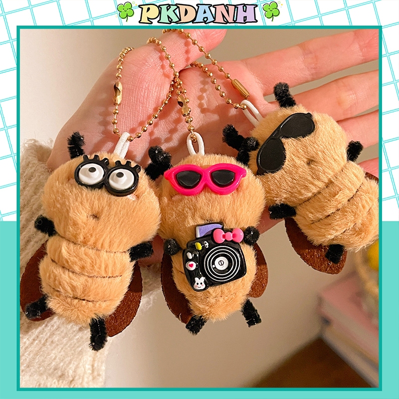 Móc Khóa Con Gián Bọ Cánh Cam Lông Bông Dễ Thương Đeo Kính Thời Trang Trang Trí Túi Xách Balô