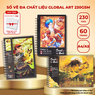 [Tặng Quà] Sổ Vẽ Đa Chất Liệu GLOBAL ART 230gsm, Sketchbook A4 A5 60 Trang Giấy Không Kỵ Tẩy, Dùng Được Màu Nước