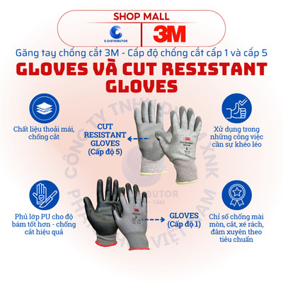 [HỎA TỐC] Găng tay chống cắt 3M Gloves Cấp 1 - Cut Resistant Gloves Cấp 5 - Size L, XL