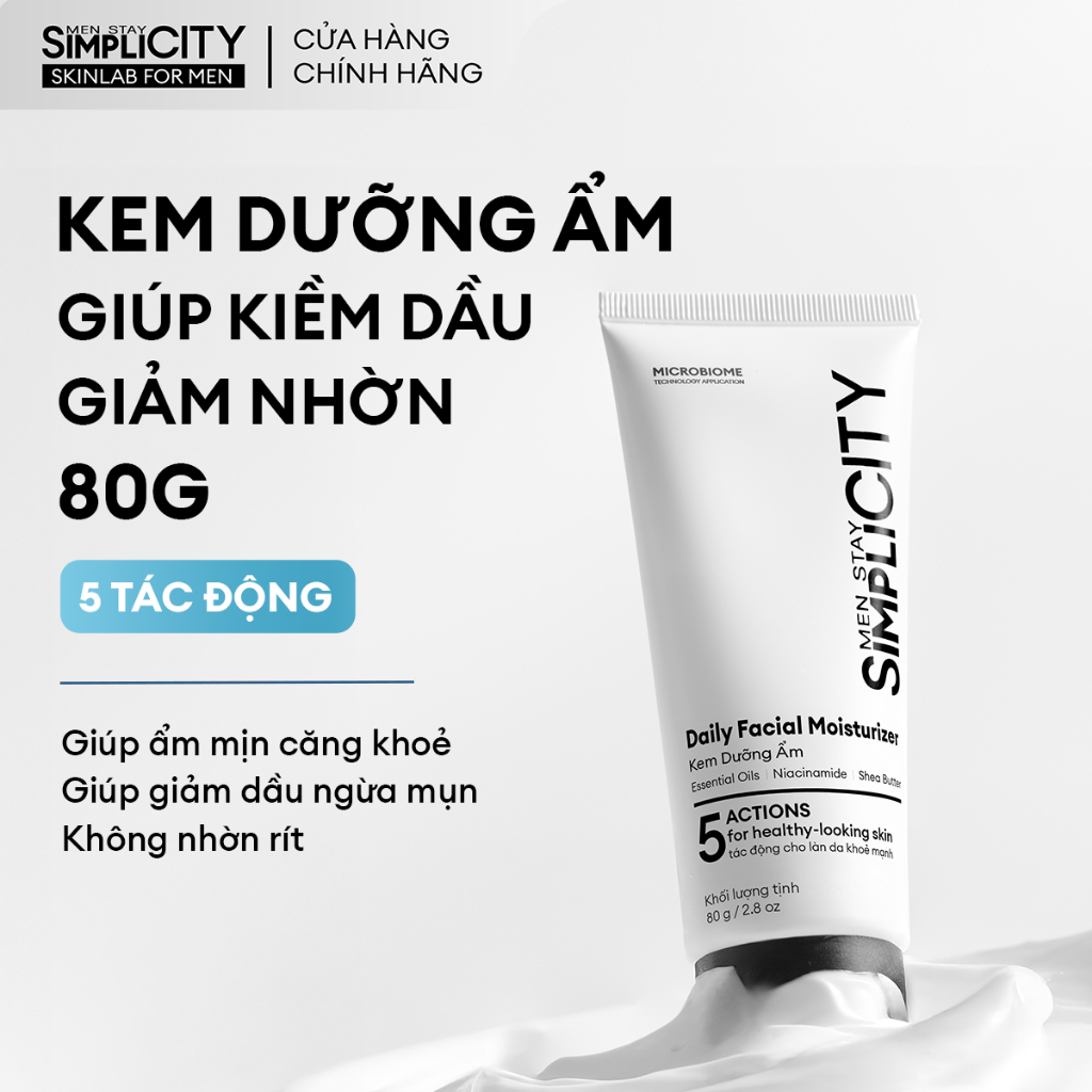 Kem dưỡng ẩm Men Stay Simplicity 5 trong 1 kiềm dầu giảm nhờn cho da thường đến da dầu 80g