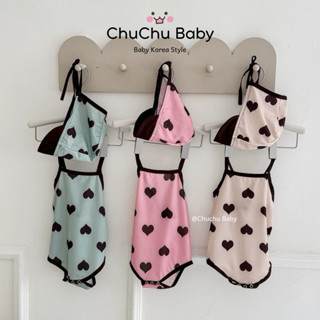 Bộ bơi bé gái, bộ bơi cho bé kèm mũ in hình trái tim dễ thương dành cho bé từ 8-14kg - Chuchu Baby