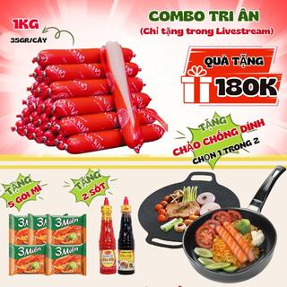  1KG Xúc Xích Vua Khô  35g cây  TẶNG 5 gói mì 2 chai tương,1 chảo chiên vị thơm không mặn ăn vặt 