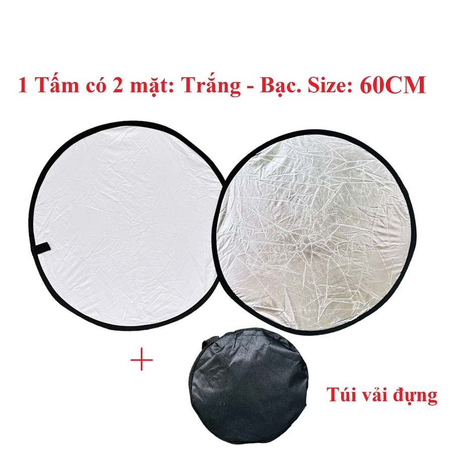 Tấm hắt sáng 60 cm trợ sáng chụp ảnh quay phim có 2 màu vàng bạc trắng bạc…