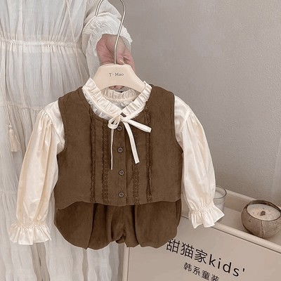 Set Thu Đông Áo Tay Dài Gile Nhung Quần Đùi Cho Bé Gái 1-8 Tuổi MINTSCLOSET Quảng Châu - GA2441