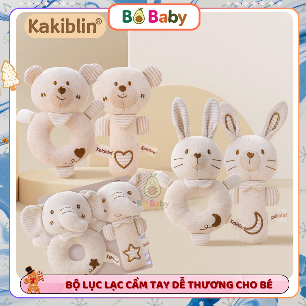 Đồ chơi lục lạc cầm tay bằng vải cotton hữu cơ cho bé tập cầm nắm có chuông và tiếng kêu