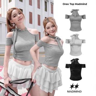    MẶC 5 KIỂU   MADMIND Áo Nữ Thiết Kế Trễ Vai Ôm Body Hoạ Tiết Sọc OREO TOP - Áo Lệch Vai Màu Đen  Trắng  Xám 