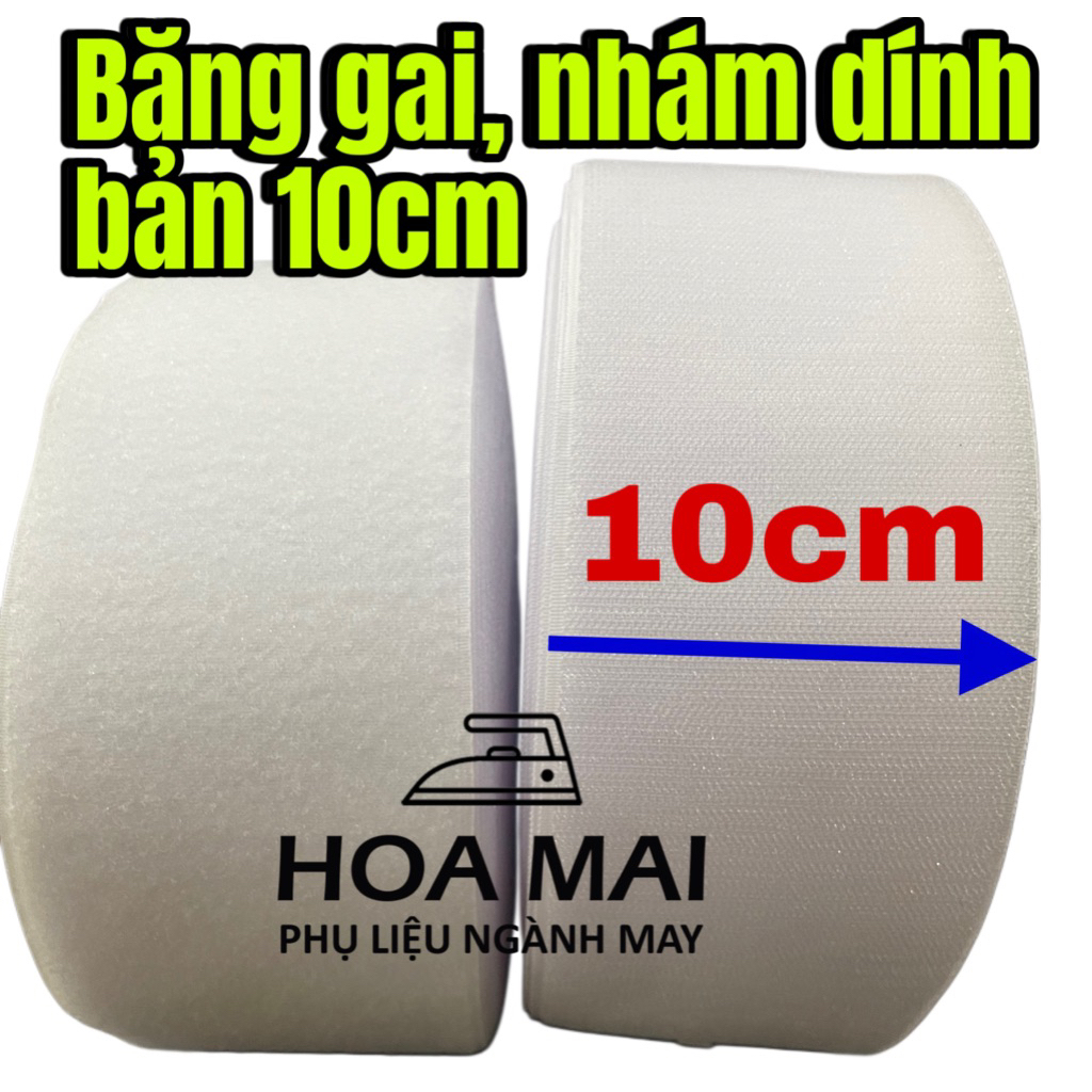 [TRẮNG bản 10cm]Băng Nhám Dính Bản 10cm, Nhám Gai 2 Mặt, Velcro dán, Strap bike, Băng Dính Gai Chắc 