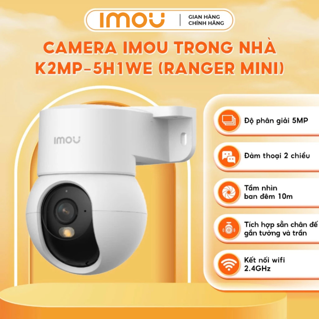 Camera Wifi IMOU Ranger Mini K2MP 3MP/ 5MP Trong Nhà Chính Hãng - Tích Hợp Chân Đế, Có Màu, Đàm Thoạ