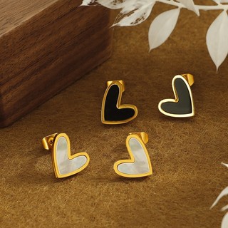 Bông Tai Nữ Trái Tim Vỏ Sò Trắng Tự Nhiên Chất Liệu Titan Không Đen Không Ngứa Bilyshop TT4687