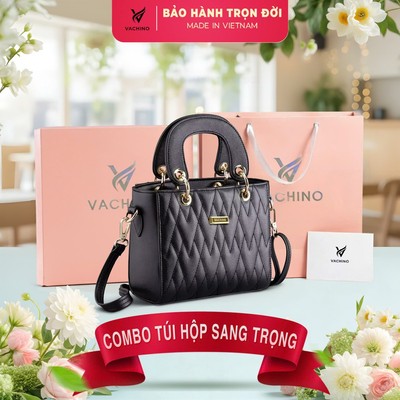 COMBO Hộp quà (Túi xách đeo chéo da nữ VACHINO-TX061 + Hộp + Túi Giấy + Túi rút đựng sản phẩm + Thiệp viết lời chúc)