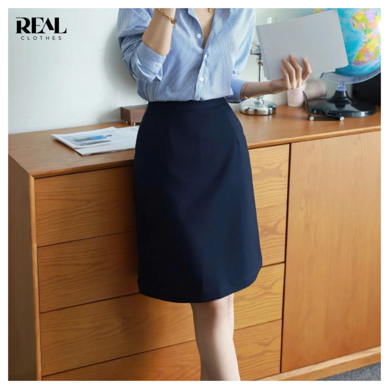 Chân váy chữ A màu trơn cơ bản Office REAL CLOTHES (tổng hợp màu), ít nhăn, có túi, dài trên gối