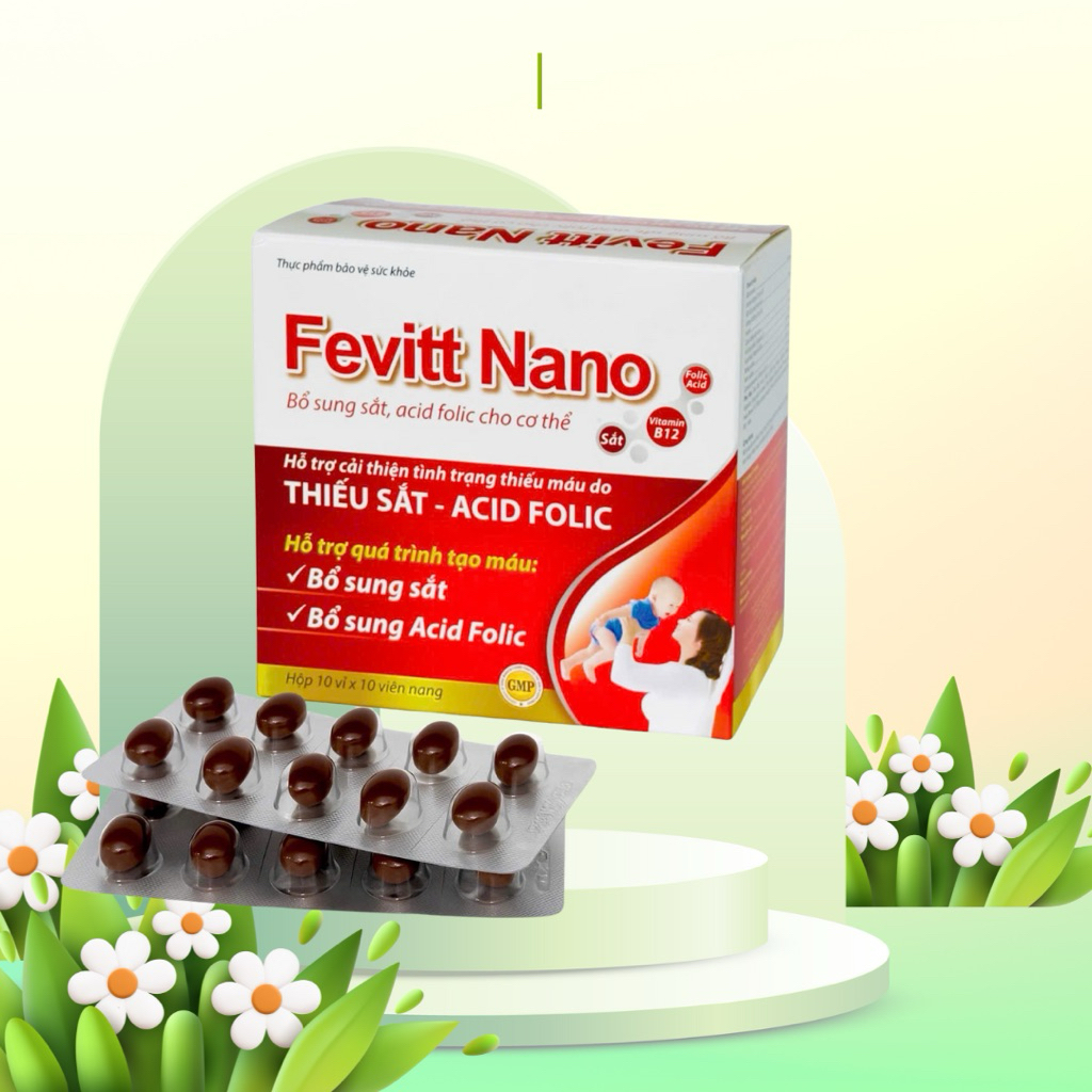 Sắt hữu cơ FEVITT NANO DP, Hộp100 viên, bổ máu chắc xương