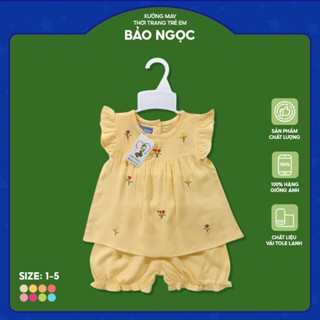 [M3] 8 tháng–4tuổi (6–15kg) Set đồ bé gái tay cánh tiên thêu hoa nhí, quần short chun gấu xinh xắn