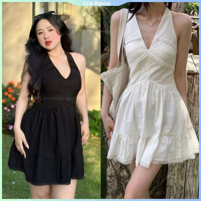 Váy bigsize nữ tôn dáng Yếm Hở Lưng Bo Chun Kèm Mút Bigsize(55-90kg) [KIMBIGSIZE]