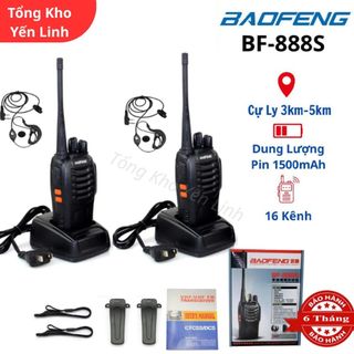 Combo 2 Bộ Đàm Baofeng BF-888S – Tặng 2 Tai Nghe | Đàm Cầm Tay Mini Tầm Xa, Pin Sạc, Chính Hãng, Bảo Hành 6 Tháng