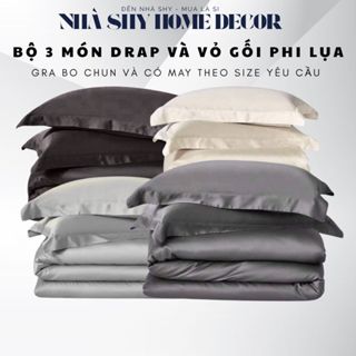  Bộ Gra Phi Lụa 3 Món Gra + 2 Vỏ Gối Nằm Phi Lụa Cao Cấp - Nhiều Màu - Nhà Shy Home Decor 