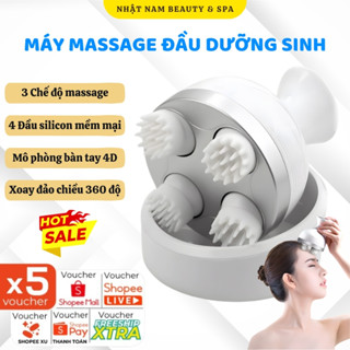 Máy massage đầu dưỡng sinh - Máy massage cầm tay 3 chế độ  4 đầu xoay silicon xoay 360 độ giúp giảm căng thẳng, mệt mỏi
