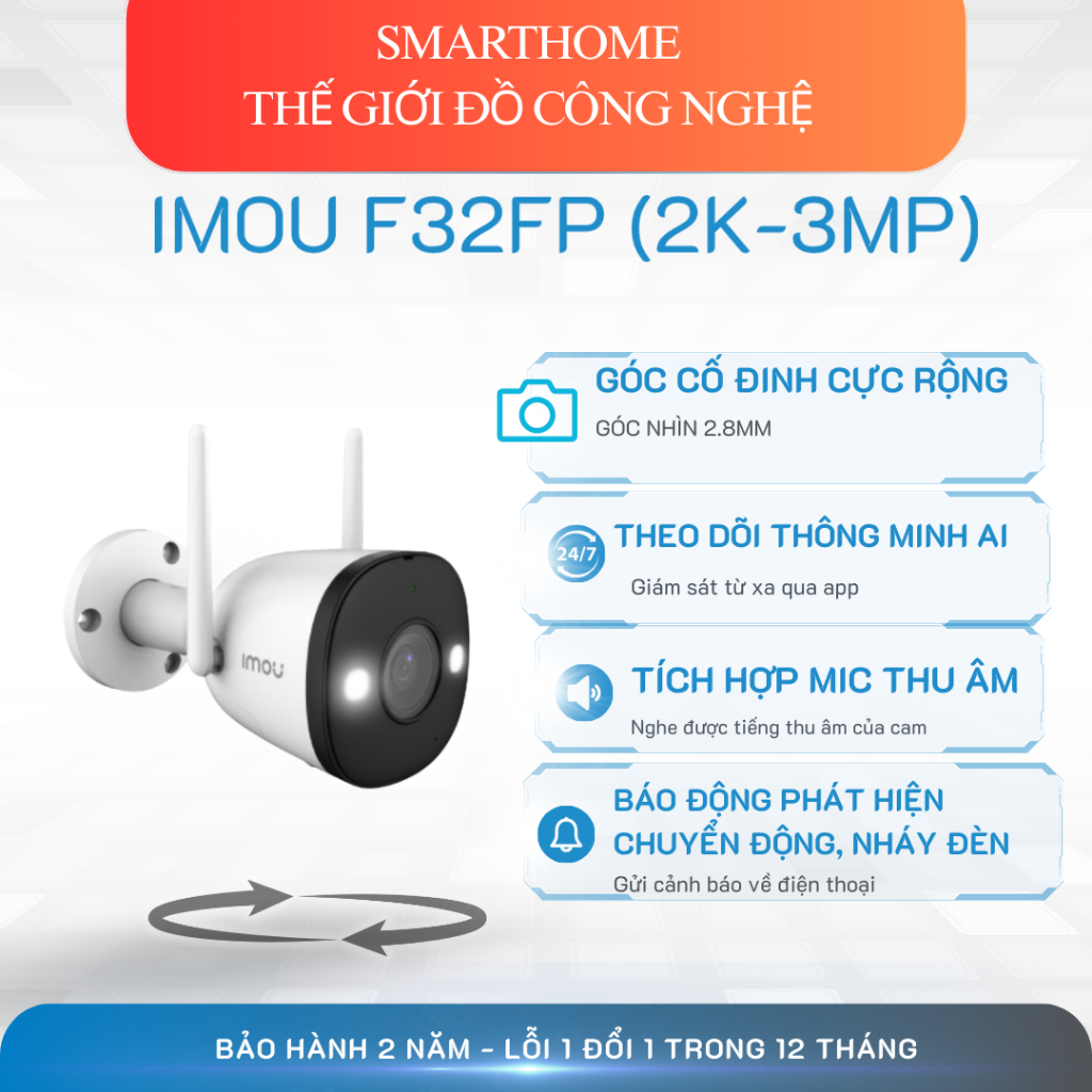F32FP/F52FP Cam ngoài trời cố định, có mic, có màu ban đêm, báo động thông minh về điện thoại.