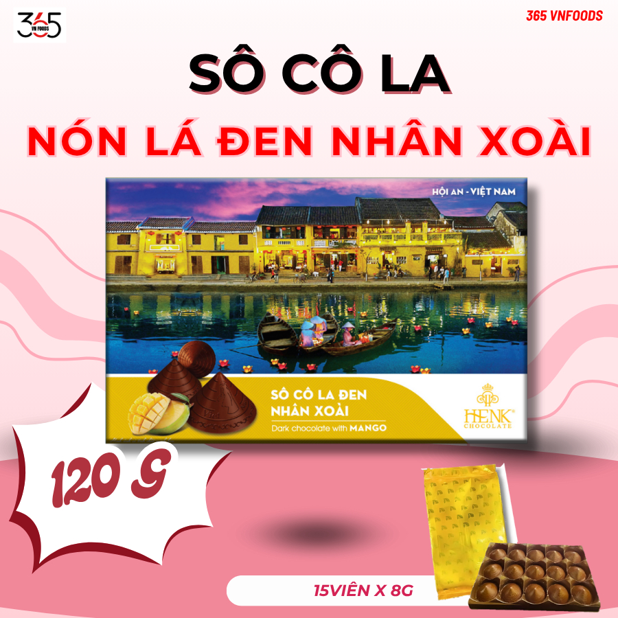 Socola Đen Nón Lá Xoài Việt Nam HENK MEKONG CHOCOLATE Cao Cấp Hộp 120g