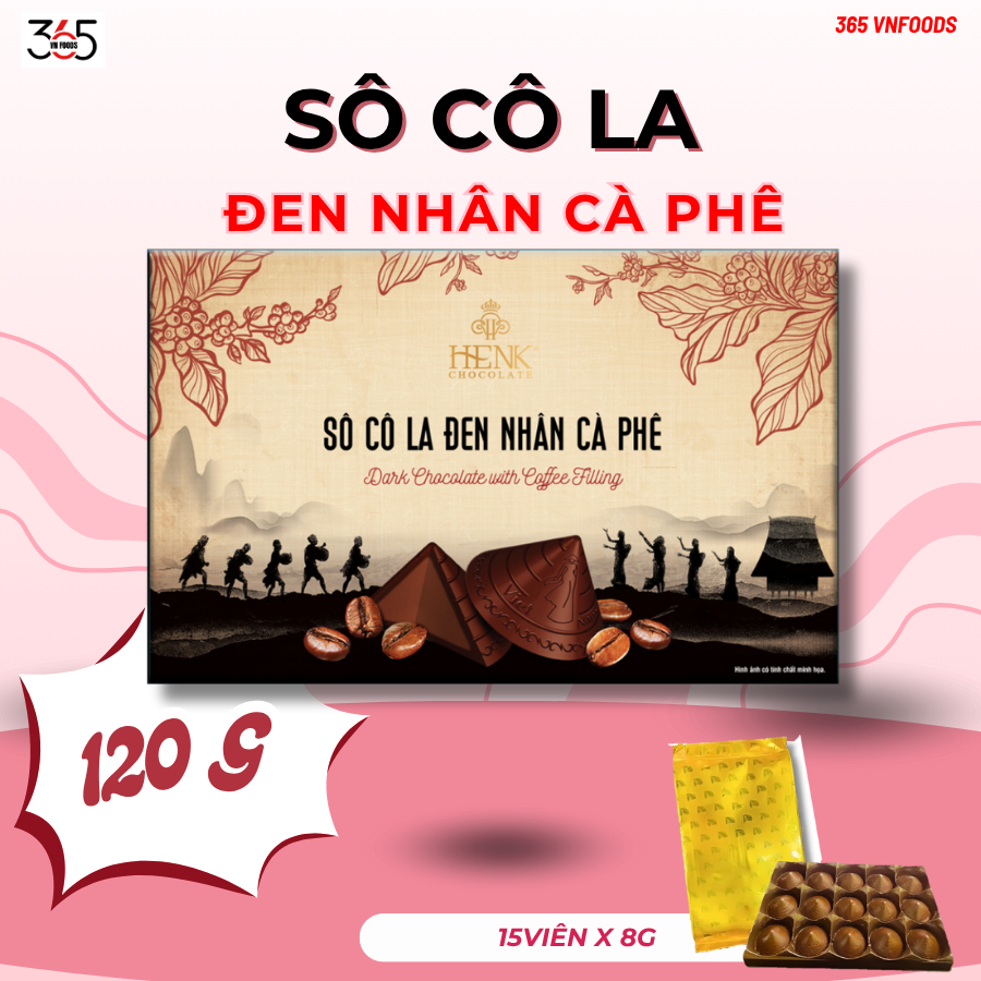 Socola Đen Cà Phê Nón Lá Việt Nam HENK MEKONG CHOCOLATE Cao Cấp Hộp 120g