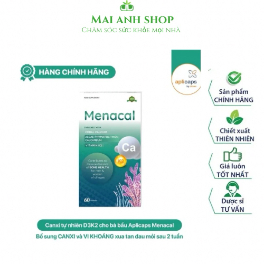 Menacal - canxi hữu cơ từ tảo biển hộp 60 viên