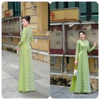  Áo Dài Lụa Gấm Cao Cấp Xanh Cốm Cổ Cao – Vẻ Đẹp Truyền Thống Hiện Đại 