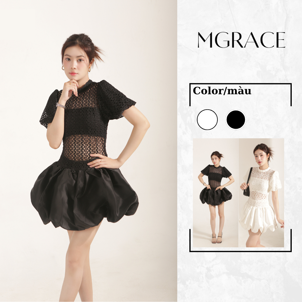 Đầm Bí Ren Đen Kèm Áo Ống MGRACE – LUNA DRESS Dáng Ngắn Tay Phồng Nữ Tính  Ren Dệt Tiểu Thư Tặng Quầ