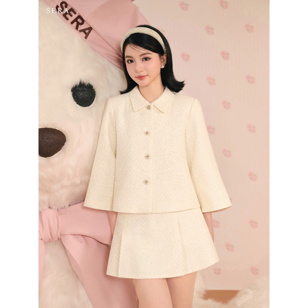 SERA - Set áo dáng xoè tay lỡ đính cúc gấu và chân váy xếp ly dạ tweed YERI | BigBuy360 - bigbuy360.vn