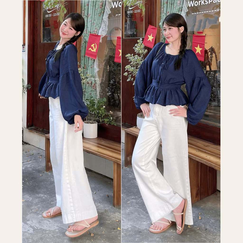 Áo Sơ Mi Cổ Nơ Tay Bồng Thân Bo Eo Chun Lưng Chất Đũi A3168 Kenco clothing.saigon Thời Trang Nữ | BigBuy360 - bigbuy360.vn