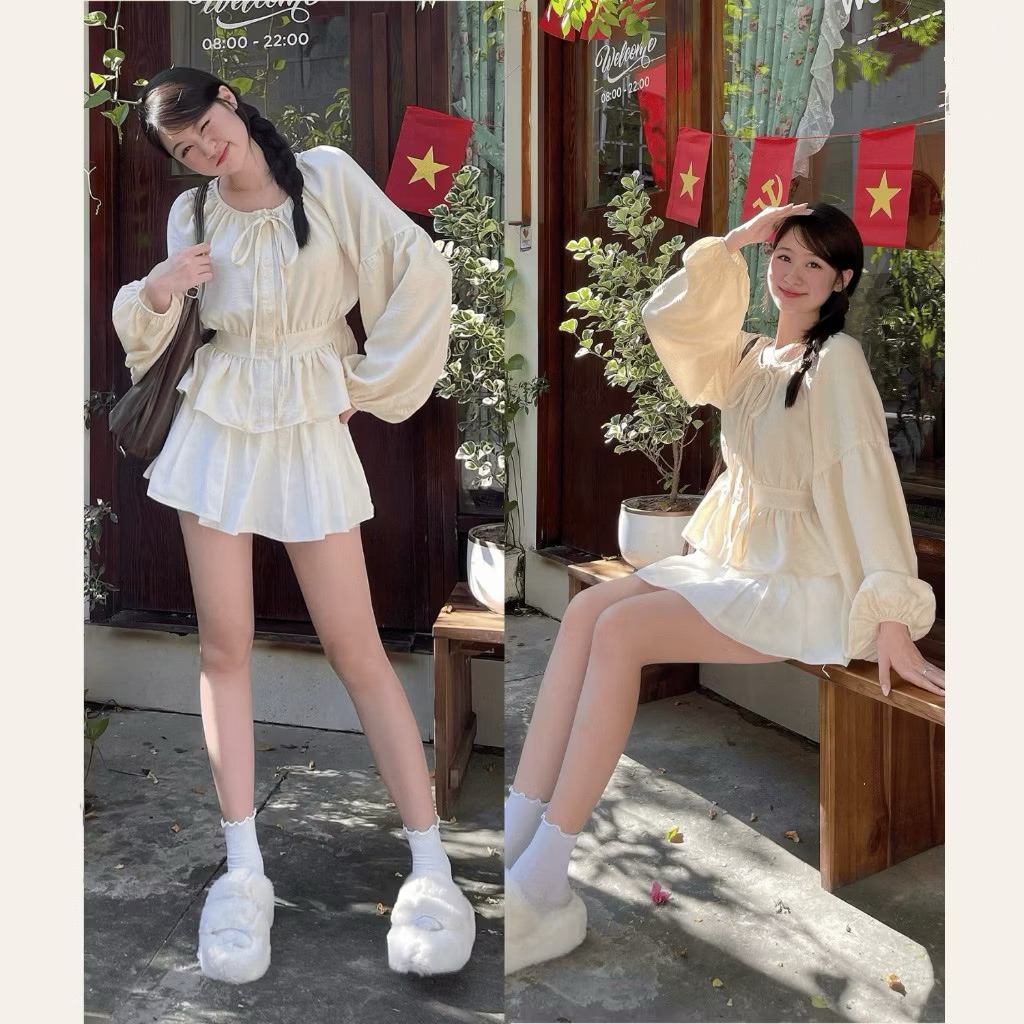 Áo Sơ Mi Cổ Nơ Tay Bồng Thân Bo Eo Chun Lưng Chất Đũi A3168 Kenco clothing.saigon Thời Trang Nữ | BigBuy360 - bigbuy360.vn