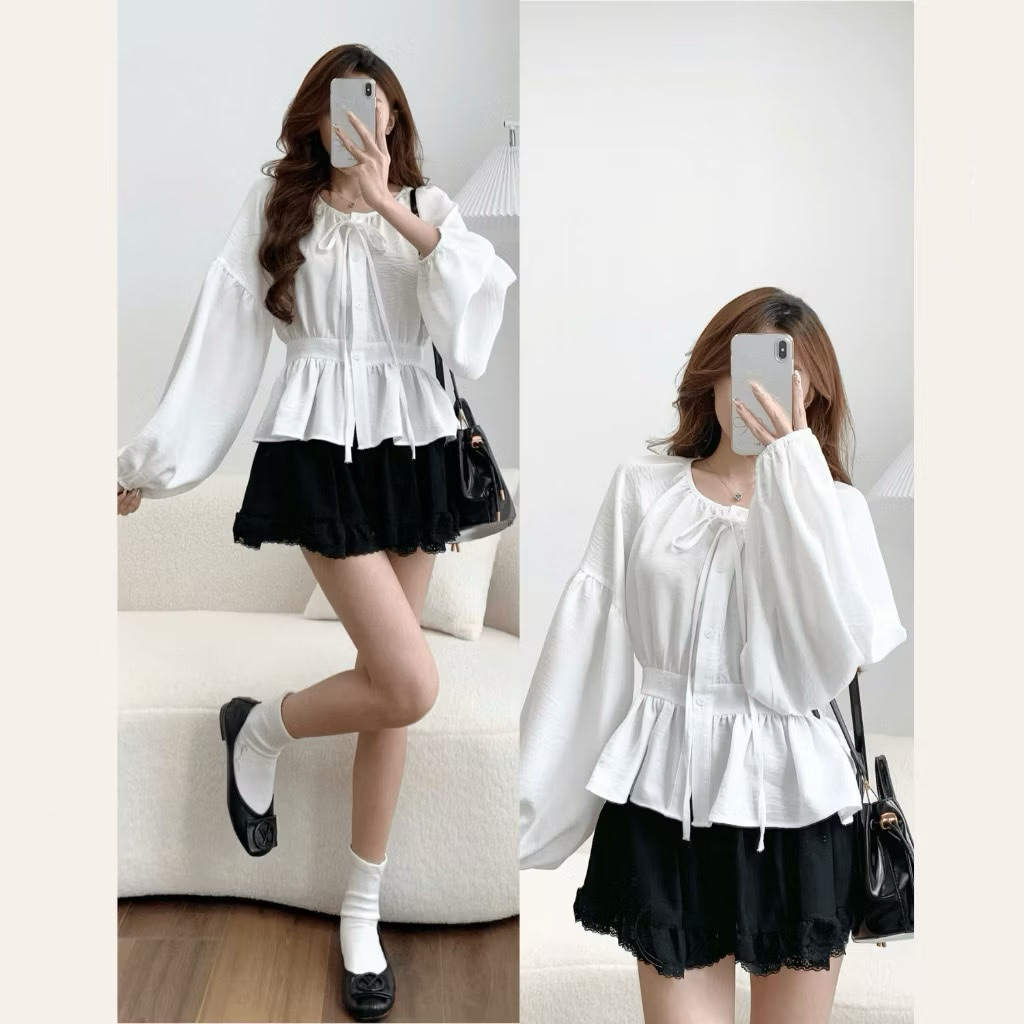Áo Sơ Mi Cổ Nơ Tay Bồng Thân Bo Eo Chun Lưng Chất Đũi A3168 Kenco clothing.saigon Thời Trang Nữ | BigBuy360 - bigbuy360.vn