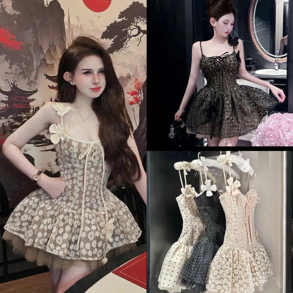 Váy Hoa Daisy Hai Dây Dáng Ngắn Phối Tùng Lưới 6 Màu Hottren Kieupham.shop