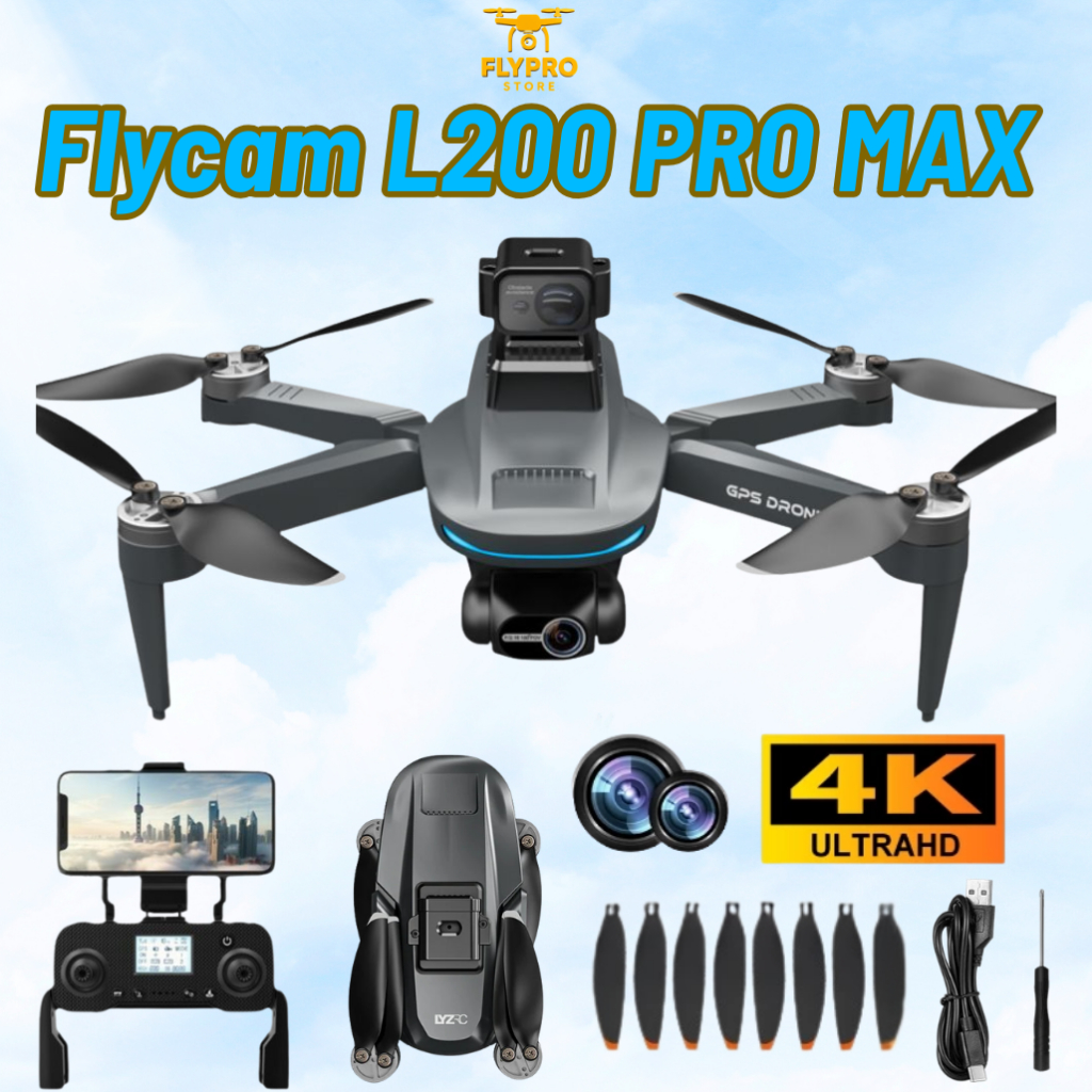 Flycam L200 Pro Max, Gimbal chống rung 3 Trục, Camera Siêu Nét, GPS, Flaicam Mini Giá Rẻ