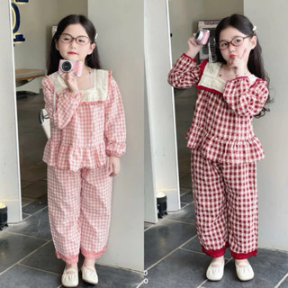  Pijama cho bé gái chất đũi carro sz 10-30kg đồ ngủ dài tay thu đông cho bé gái cúc cài 