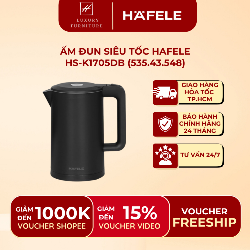 [Giao hỏa tốc HCM] Ấm đun siêu tốc Hafele HS-K1705DB 535.43.548| BH chính hãng 24 tháng