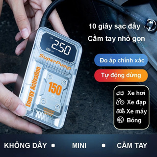 Bơm lốp xe hơi đa năng mini SUITU công suất 120W áp suất 150 PSI cầm tay không dây nhỏ gọn
