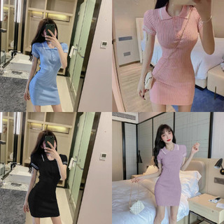 Váy body len dệt kim mongtoghi nữ dáng ngắn cổ polo chất đẹp sang chảnh bánh bèo tiểu thư cute hàng quảng châu cao cấp